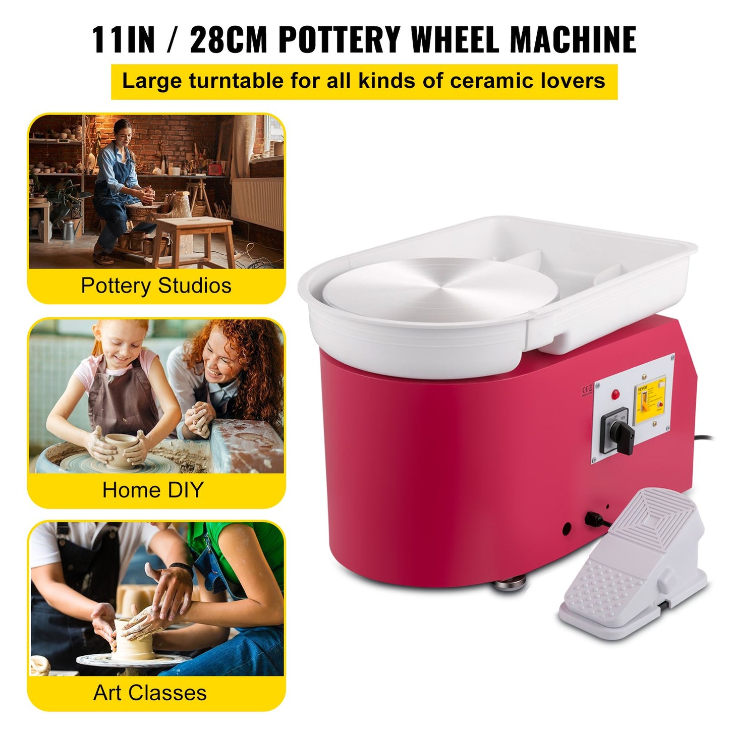 VEVOR Pottery Wheel 28cm Pottery Forming Machine with Detachable Basin Foot Pedal Control 350W Art Craft DIY Clay Tool for Art Craft Work and Home DIY Pink, 18 Piece-0