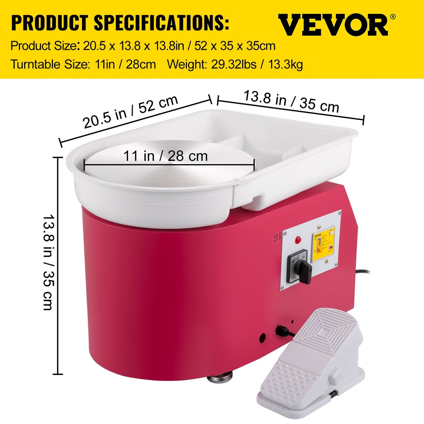 VEVOR Pottery Wheel 28cm Pottery Forming Machine with Detachable Basin Foot Pedal Control 350W Art Craft DIY Clay Tool for Art Craft Work and Home DIY Pink, 18 Piece-5