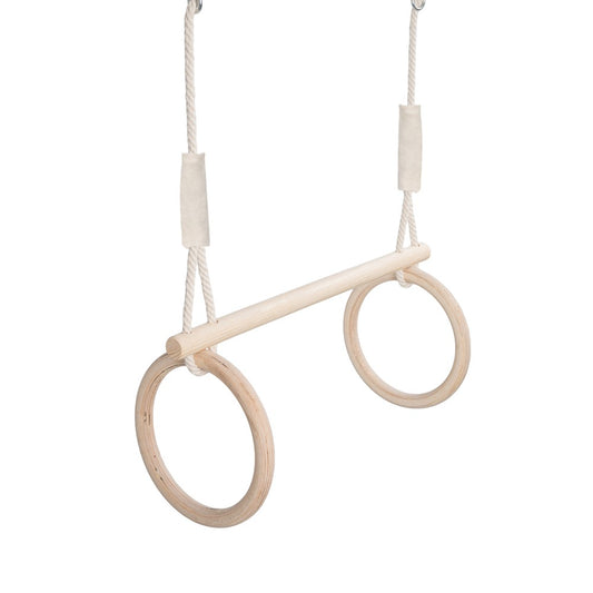 MAMOI® Trapez schaukel, Turnringe aus holz, Turngeräte für kinder indoor und outdoor, Ringe schaukel, Turnen mit Holzschaukel, Gymnastikringe und Trapezstange-0