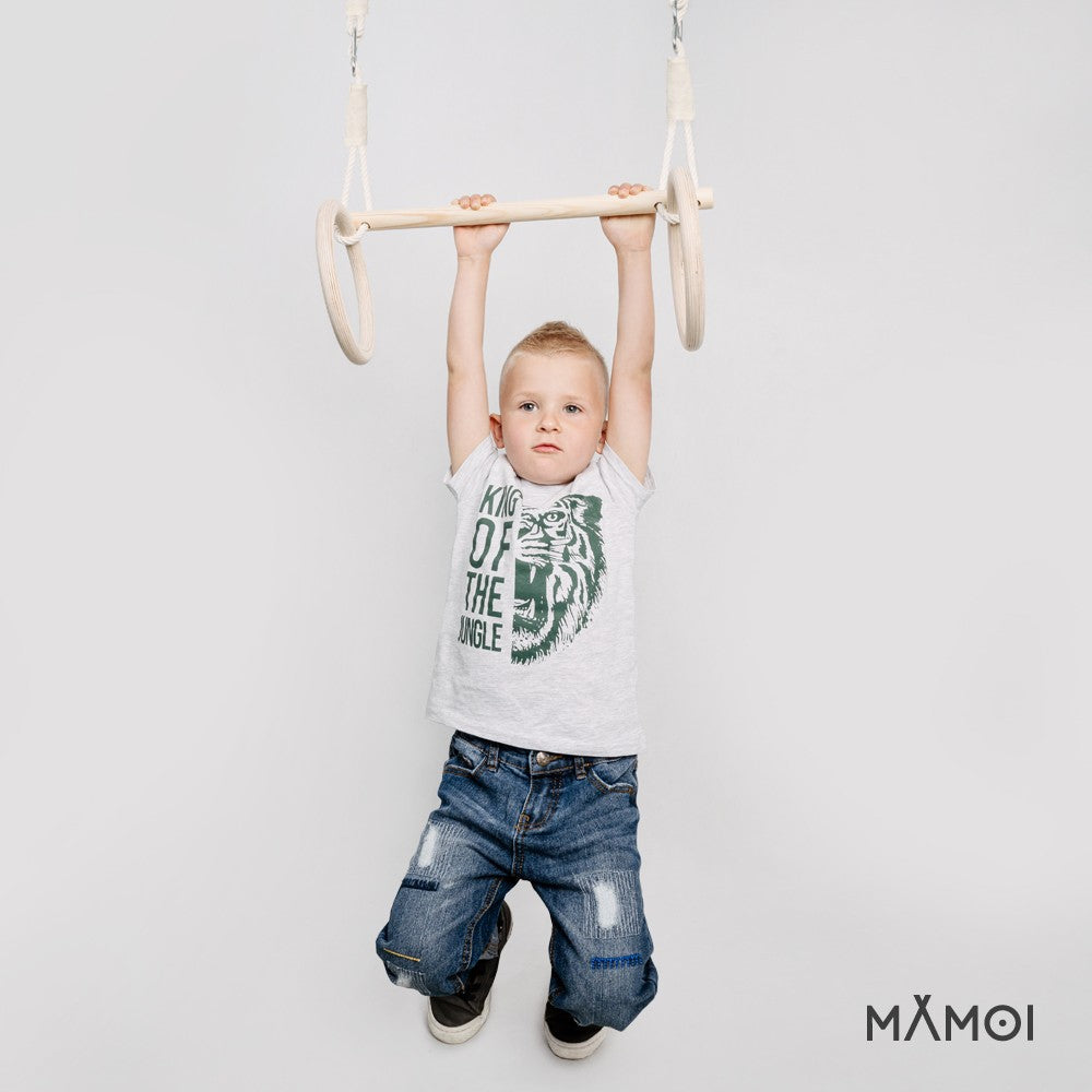 MAMOI® Trapez schaukel, Turnringe aus holz, Turngeräte für kinder indoor und outdoor, Ringe schaukel, Turnen mit Holzschaukel, Gymnastikringe und Trapezstange-6