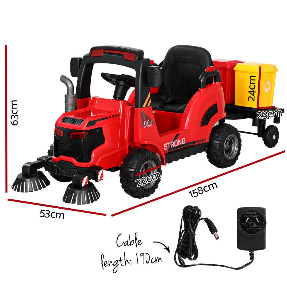 Rigo Kids Ride On Car Street Sweeper Truck w/Rotating Brushes Garbage Cans Red-1