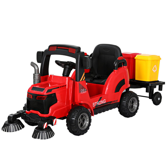 Rigo Kids Ride On Car Street Sweeper Truck w/Rotating Brushes Garbage Cans Red-0