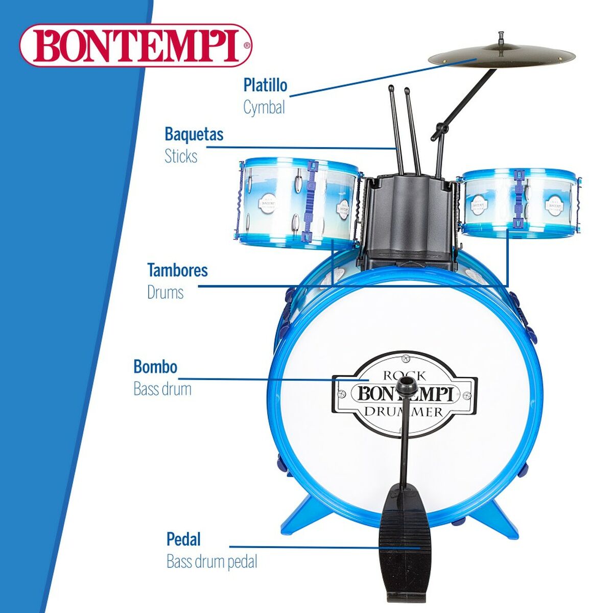 Барабани Bontempi Син Пластмаса 85 x 68 x 65 cm (9 Части) (2 броя)-4