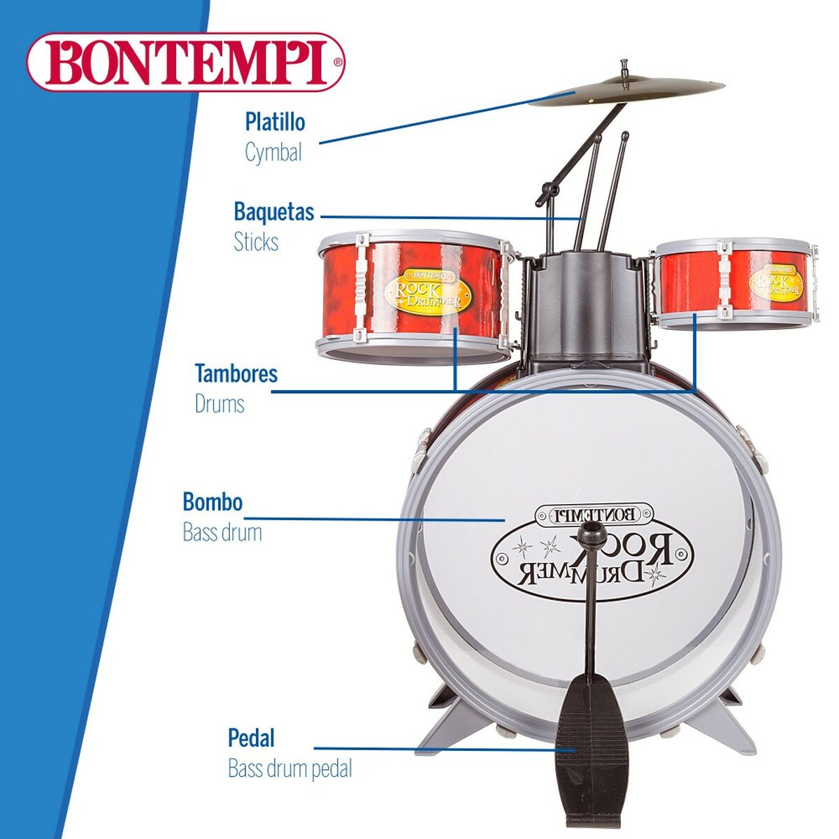 Барабани Bontempi Червен Пластмаса 50 x 68 x 50 cm (7 Части) (2 броя)-4