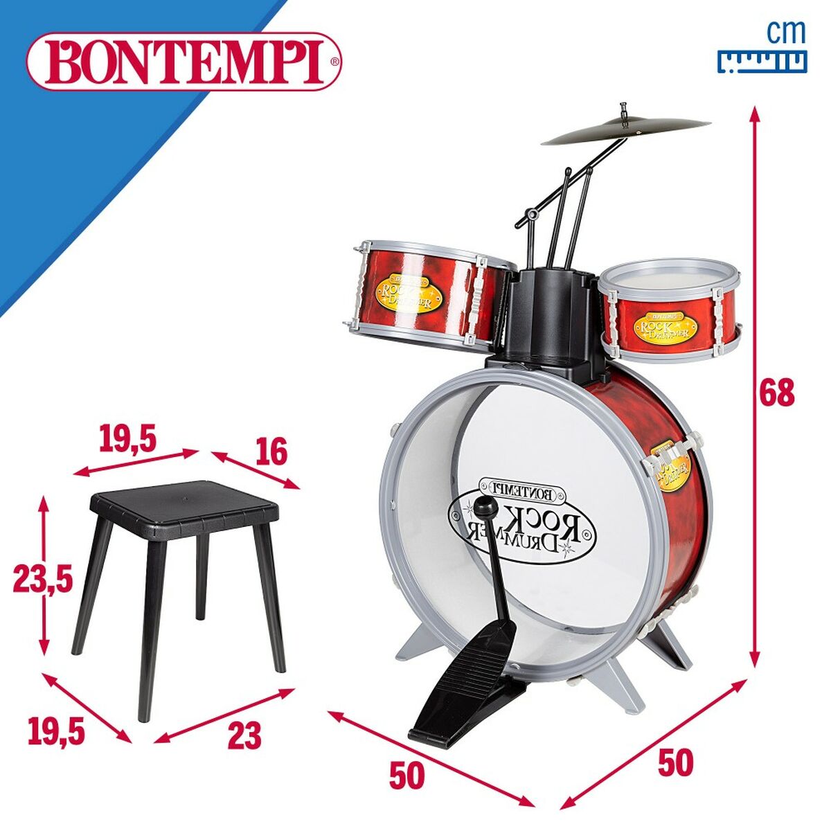 Барабани Bontempi Червен Пластмаса 50 x 68 x 50 cm (7 Части) (2 броя)-1