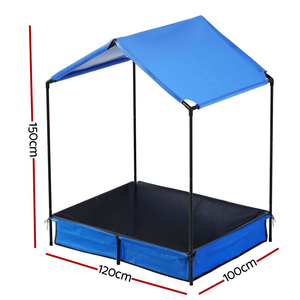 Kids Sandpit Metal Sandbox Sand Pit with Canopy Cover Outdoor Toys 120cm-1