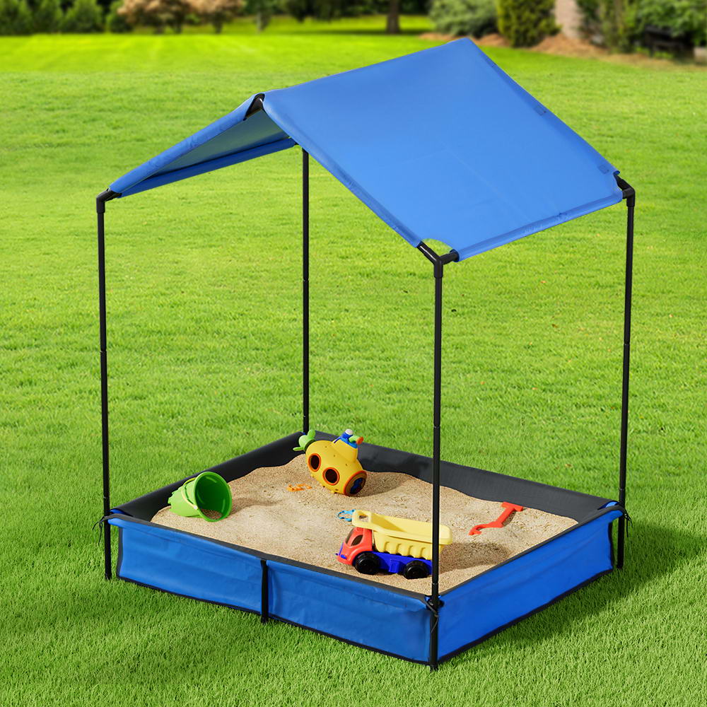 Kids Sandpit Metal Sandbox Sand Pit with Canopy Cover Outdoor Toys 120cm-4