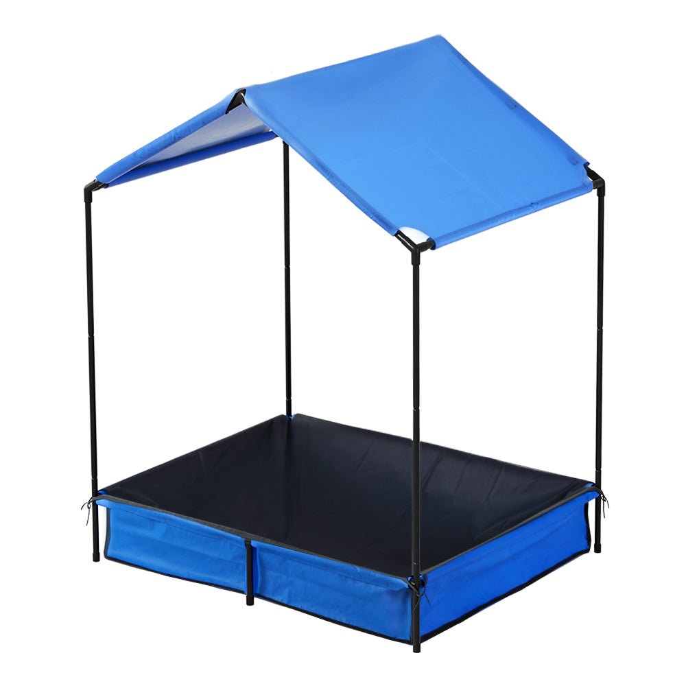 Kids Sandpit Metal Sandbox Sand Pit with Canopy Cover Outdoor Toys 120cm-0